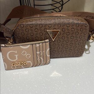 Guess Monogram Brown Crossbody and Cardholder